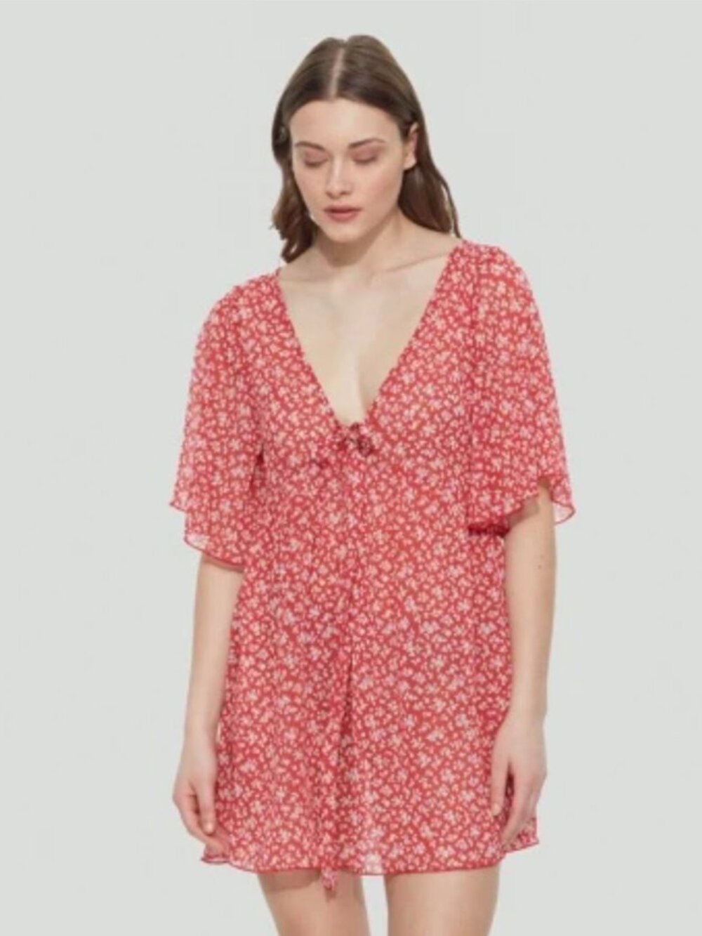 Anthropologie Tularosa Cherry Floral Sheer Mini Dress Cover Up Size S